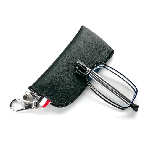 MMOWW Gafas de Lectura Plegables Para Hombres y Mujeres con Varilla Telescópica con llavero con Cremallera Anti Luz Azul Gafas Portátiles (Negro, +2.0)