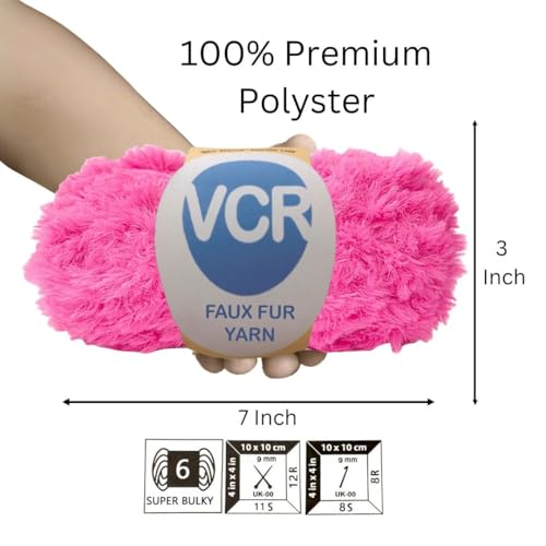 Image of VCR Pink Yarn, Bulky Chunky Faux Fur Yarn, 100 Grams Hank, 100% Polyester, Suitable for Knitting Jackets, Scarves, Hats, Blankets, Cushions, Toys and Decorative Accents