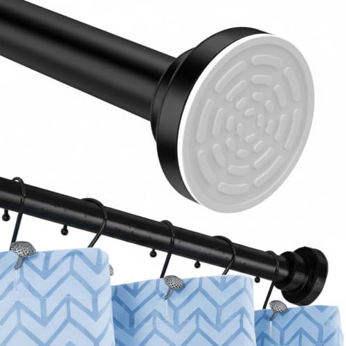 Image of JD FRESH 155 to 295 Cm Extendable Curtain Rod Holder Non-Drilling /Anti-Skid Spring Pull Rod /Stainless Steel Rust Proof Shower Curtain Rod /Window Curtain Rod / (Black)