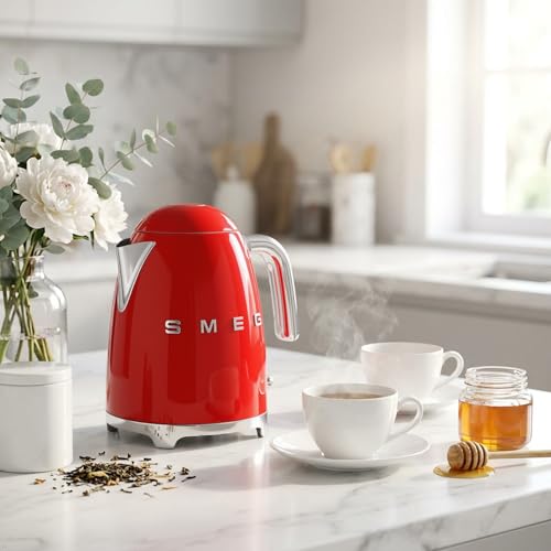 Image of SMEG 50's Retro Style Electric Water Kettle with Automatic Shutoff, Removable Base, and Water Indicator, KLF03RDUS, Red