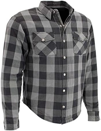 Milwaukee Leather MPM1630 Men's Plaid Flannel Biker Shirt with CE Approved Armor - Reinforced w/Aramid Fibers - 3X-Large Grey