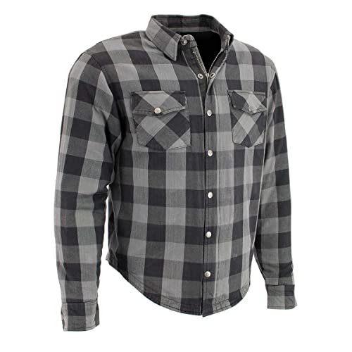 Milwaukee Leather MPM1630 męska koszula flanelowa w kratę z pancerzem z certyfikatem CE, wzmocniona włóknami aramidowymi, rozmiar L, kolor szary