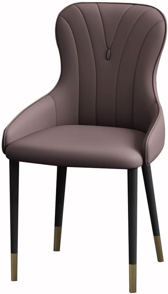 Juego de 2 sillas de comedor Ele de piel de napa, modernas sillas acolchadas con respaldo alto para sala de estar y estudio, color café con patas negras, diseño cómodo