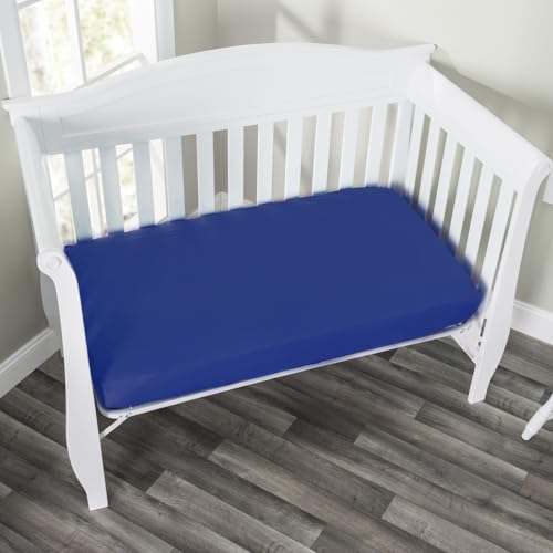 Image of Everyday Kids Fitted Crib Sheet, 100% Soft Breathable Microfiber Baby Sheet, Fits Standard Size Crib Mattress 28in x 52in, Royal Blue Nursery Sheet