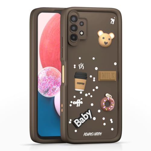 Image of Bintage Cute Fun Ball | Taddy Cartoon 3D Smiley Coffee Cup | Milk Donut | Full Protection Rubber Back Cover Compatible for Samsung A23 4G - Brown