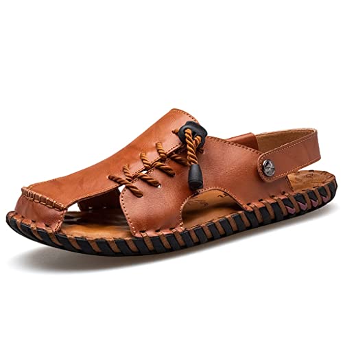 YMGSCC Sandals Men flip Flops Sandalias Men Shoes Comfort Leather Beach Sandals Hollow Men Shoes(D,9)