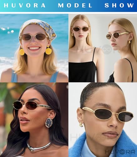 Image of Designer Oval Retro Sunglasses for Man and Woman - Oversized Trendy Stylish Vintage Elegant Round Goggles for Men Women - UV400 Protected Branded Metal Frame Shades for Party Driving