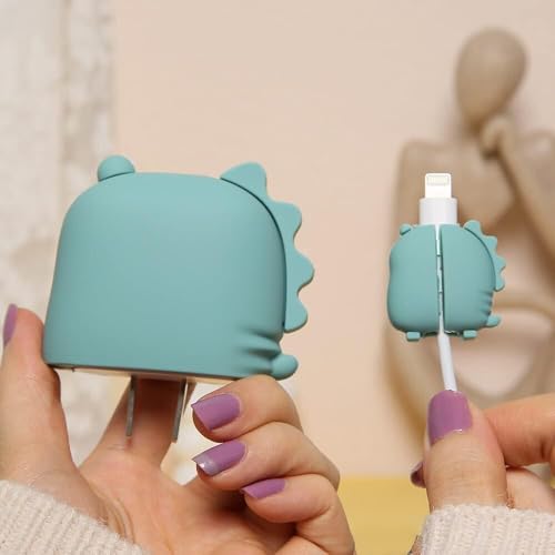 Image of Cartoon 3D Design Protective Case for 18W 20W iPhone 16 1514 13 12 11 Pro Max Fast Charging Cable Adapter Charger, Cute Cartoon Lightning Data Cable Case for iPhone Charger Cute Dinosuar