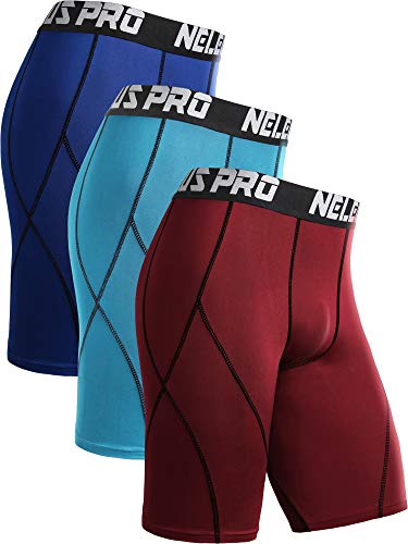 Neleus Men's 3 Pack Sport Running Compression Shorts,6012,Blue,Light Blue,Red,US XL,EU 2XL