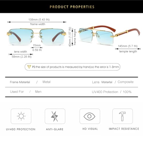 Image of Gleyemor Mens Sunglasses Fashion Rimless Rectangle Sunglasses Square Frameless Sunglasses for Men