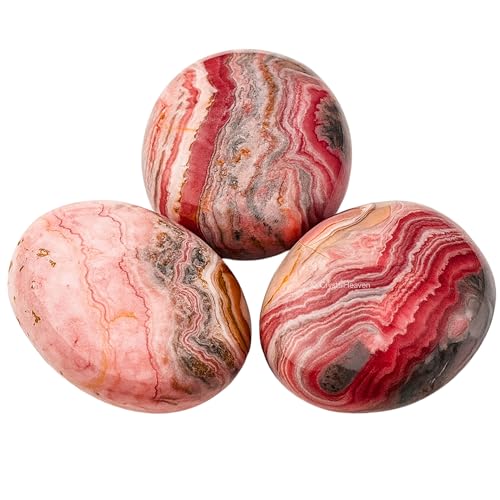 Image of Certified Rhodochrosite Crystal Palm Pebbles Stones for Anxiety Stress Relief Massage - AAA Grade Original Healing Gemstone Agate Palm Stone for Yoga Meditation Spiritual Reiki Feng Shui