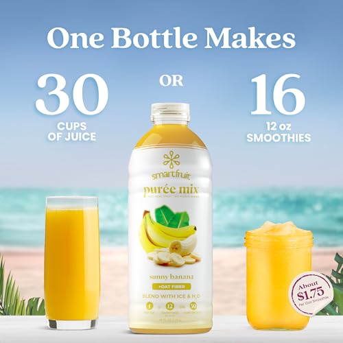 Image of Smartfruit Sunny Banana + Oat Fiber - 100% Real Fruit Puree with Banana, Apple & Pineapple - Great for Smoothies, Juice, Yogurt, Cocktails, Teas & More - High in Vitamin A - 2-Pk, 48oz Each
