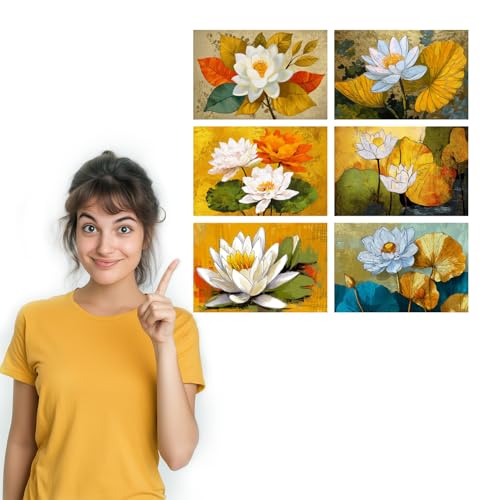 Image of SiddArtify Lotus Flower Wall Art Poster Print Set - Botanical Floral Prints for Living Room Bedroom Office Decor - 8x12 inch Board Pack of 6