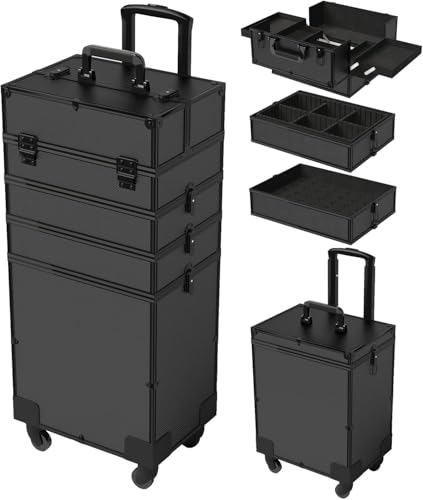 Image of Adson Professional Beauty Makeup Cosmetic Aluminium Vanity Trolley Train case (Titanium Black)