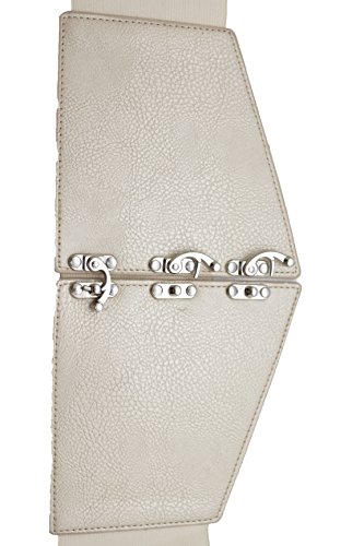 Women Fashion Wide Elastic Corset Belt High Waist Silver Metal Hooks S M Beige Champagne2