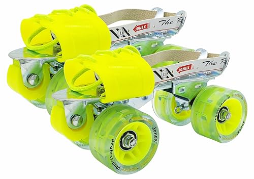 Image of Jonex Unisex Professional Adjustable Quad Roller Skates for Youth and Adult (7-18 Years), Indoor Outdoor Wheels, Metal Body, 65 mm Wheels, Color - Yellow