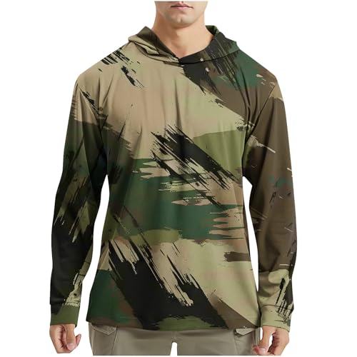 UV Protection Shirts for Men Swimming Outdoor Hiking Fishing UPF 50+ Sun Rash Guard Top Camo Long Sleeve Hood Hoodies