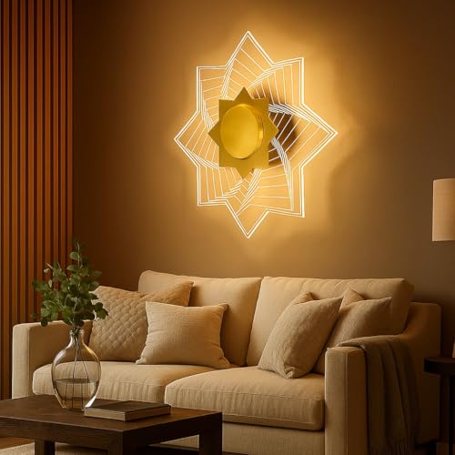 Image of Lamp master Star Wall & Ceiling Light | 3-in-1 Color Changing LED | Antique Gold Finish | Modern Decorative Wall Lamp for Bedroom, Living Room, Kids Room, Hallway & Home Decor Lighting
