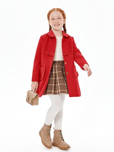Haloumoning Girls Ruffle Dress Coats Winter Lapel Single Breasted Jackets Outerwear with Pockets 5-14 Years2