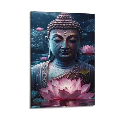 Impression sur toile poster méditation Bouddha lotus 60x90