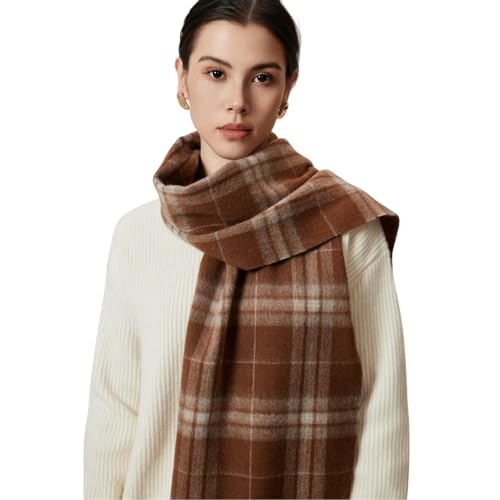 BSHITWO Plaid Blanket Scarf for Women, Cashmere Feel Oversized Tassel Shawl Wrap, Soft Warm Lightweight Scarves for Fall Winter Wedding Party Daily Gifts, Coffee Candy