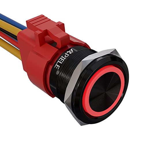 APIELE Interruptor de botón de bloqueo de 22 mm, 12 V CC, 10 A, aluminio con LED, impermeable, con enchufe precableado, interruptor de botón de encendido/apagado (rojo) Cover