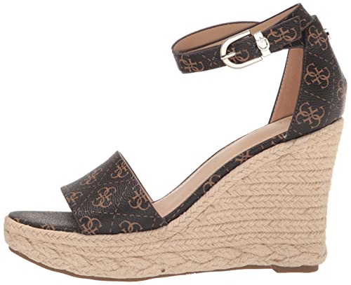 Guess Women's Hidy Wedge Sandal, Medium Brown Logo Multi, 8.5 #TOP7