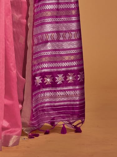 Image of AKHILAM Women's Banarasi silk Ethnic Motif Woven Design Saree With Unstitched Blouse Piece