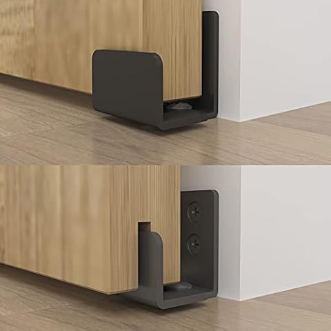 BARNSMITH Stainless Steel Sliding Door Floor Guide Adjustable Wall Mount Barn Door Bottom Guide, Black Cover