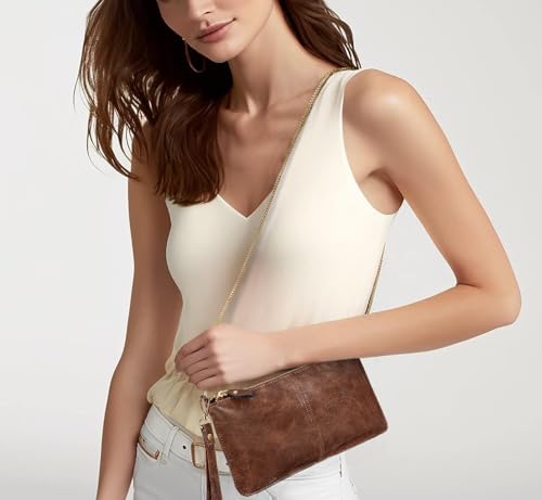 Image of YALUXE Genuine Leather Wristlet Handbags Purses Cell Phone Pocket Clutch Wallet Crossbody Bags for Women