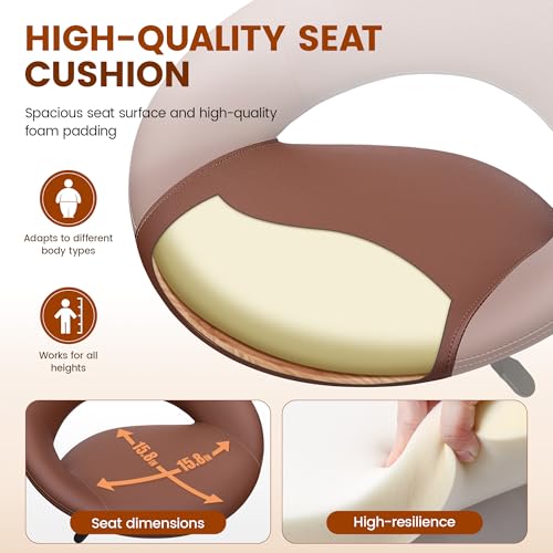 Image of Bar Stool with Back Support - PU Leather Drafting Chair, Adjustable Foot Rest & Rolling Wheels, Swivel Tall Stool for Kitchen Island, Salon, Vanity, Standing Desk, Brown