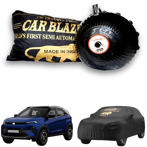 Image of CARBLAZER Portable & Semi-Automatic Full Body Car Covers: Heavy Duty Device| Anti-Theft| Dust & Scratch Proof | Water & Wind Resistant|Custom Fit| Dual-Side Cover, Compatible for Tata Nexon