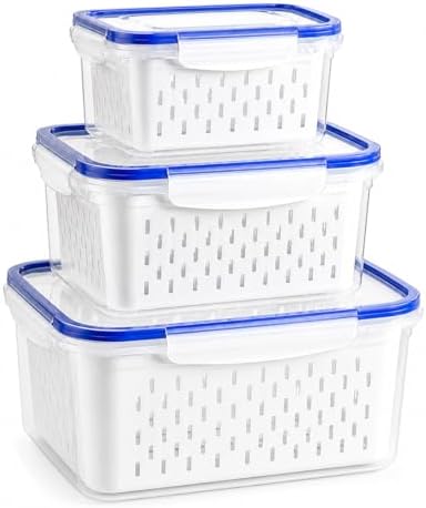 Kit 3 Potes Organizadores Herméticos para Geladeira com Cesto Esc...