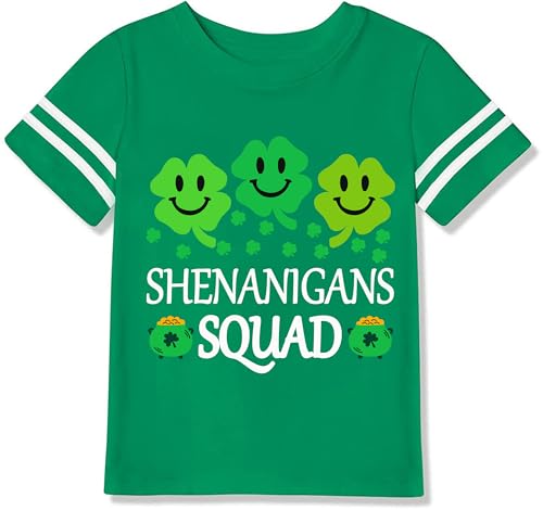 DDSOL Toddler Little Boy Girl St. Patrick's Day T-Shirt Baby Green Shenanigans Squad Shamrock Clover Shirt Crewneck Short Sleeve Clothes Cotton Kid Saint Irish Tee Tops Size 3T