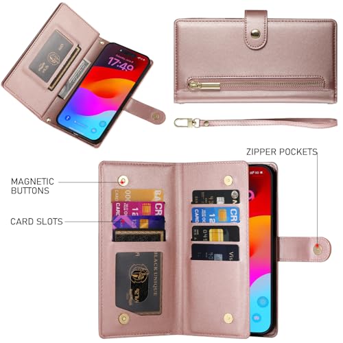 Étui portefeuille pour Realme V11 5G noir multi-cartes avec zip intégré - 5