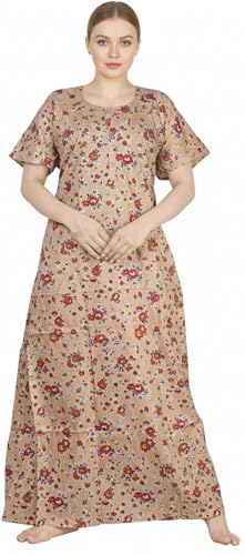 Image of Keyocean Women's Cotton Printed Maxi Nighty, Full Length Night Gown for Women, Comfortable Night Gown and Sleepwear, Free Size, Pack of 2