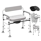 Adjustable Medical Bedside Commode Chair with Padded Backrest, Arm Support, Height Adjustable，Gray