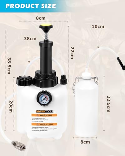 DAYUAN 3L Bremsenentlüfter mit 1L Absaugbehälter für E20 (ø45mm), für Auto und Motorrad, Bremsenentlüftungsgerät, Bremsflüssigkeitswechselgerät, Bremsenentlüfterflasche