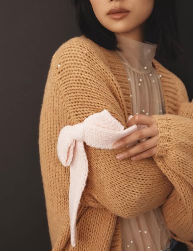 Open Front Sweaters for Women Casual Bow Tie Knit Cardigan Slouchy Chunky Long Sleeve Sweaters Outwear Coat2
