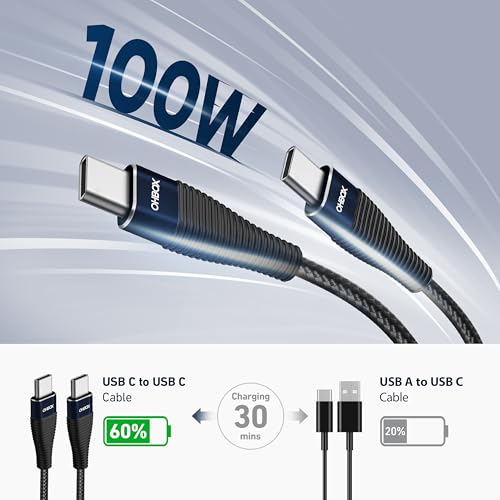 Image of Extra Long USB C to USB C Cable (2Pack 15FT, 100W) USBC Charger Fast Charging Cord Braided, Type C Cable for iPhone 17 Pro Max, 16 /15, iPad Pro /Air /10, Samsung, Android Phones - Black