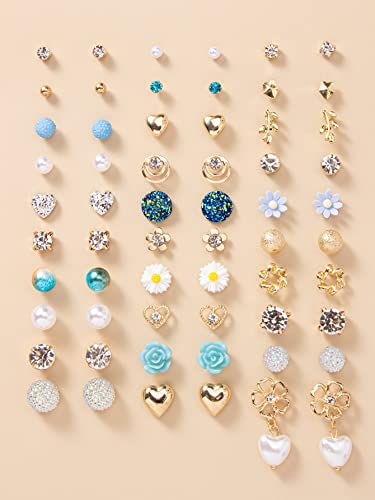 Image of Shining Diva Fashion 30 Pairs Combo Set Stylish Crystal Pearl Earrings for Women and Girls