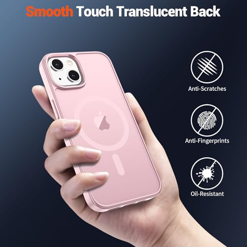 Image of SUPFINE Magnetic for iPhone 14 Case & iPhone 13 Case with Screen Protector (Compatible with MagSafe)(Military Grade Drop Protection) Translucent Matte Shockproof Phone Cover,Light Pink