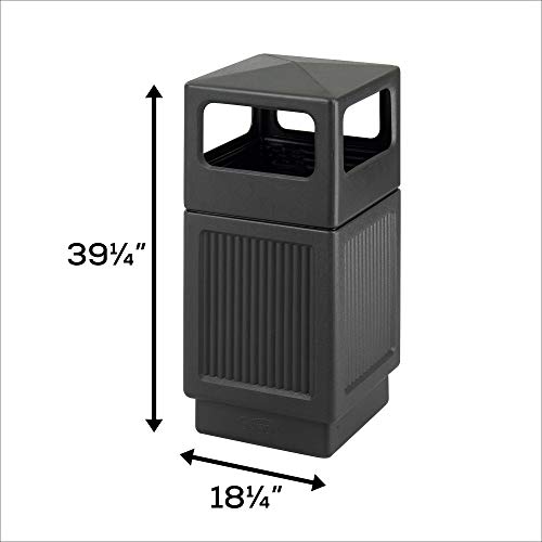 Safco Canmeleon Heavy Duty Outdoor Waste, Garbage, Trash Can, 38-Gallon Capacity, Recessed Panel, Use In Backyard, Deck, Patio, Office. Durable Polyethylene, Fluted Panels, Covered Top,Black #TOP5