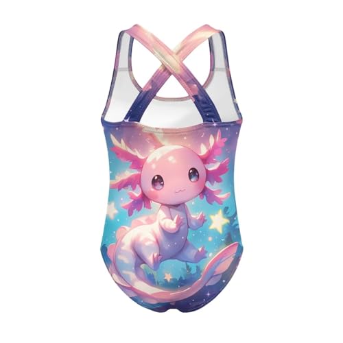 Image of Girls One Piece Swimsuit Axolotl Cross Back Straps Bathing Suit Lightweight Quick Dry Gymnastics Leotard