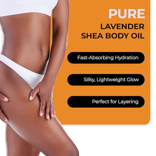 RA COSMETICS Shea Body Oil, Lavender – Lightweight African Body Oil with Unrefined Shea Nut Oil from Ghana – Hydrating Moisturizer for Dry Skin – Softens & Smoothes Skin from Head to Toe – 2oz