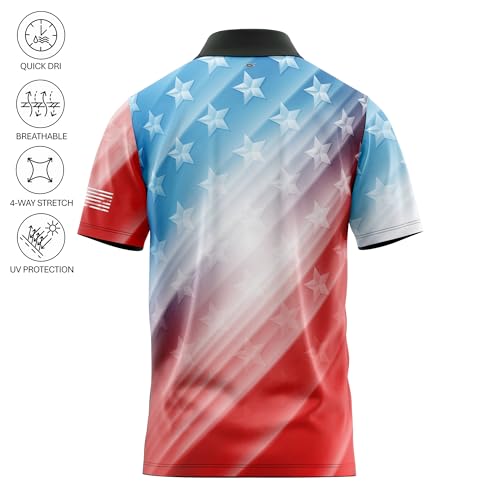 Image of Patriotic USA Golf Polo Shirt - Men's Performance Short Sleeve Moisture Quick Dry Fit Athletic Veteran UPF Stretch Casual Fun