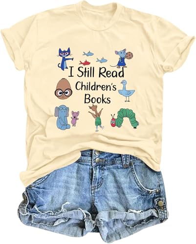 Read Shirts for Women Book Lover Tshirt Gift Funny Teacher Reading Graphic Short Sleeve Tee Tops Apricot