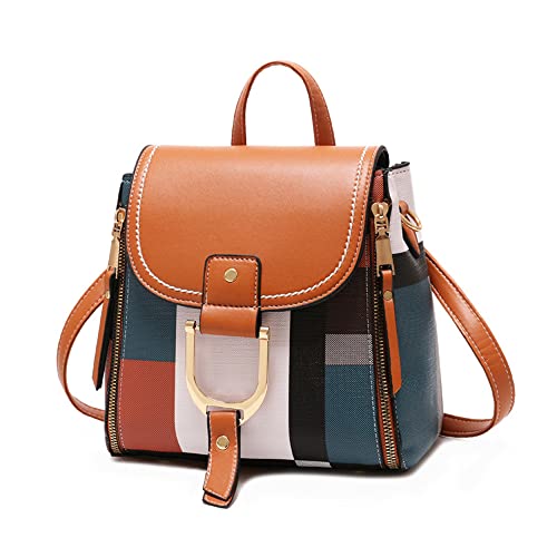 Mochila feminina bolsa de ombro bolsa de ombro pequena mochila de couro macio xadrez viagens de laze