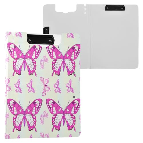 JUMBEAR Hermoso portapapeles de mariposas A4 con clips dobles, tablero plegable con tapa, organizador personal ligero adecuado para hospitales, oficinas, escuelas, negocios, suministros de aula