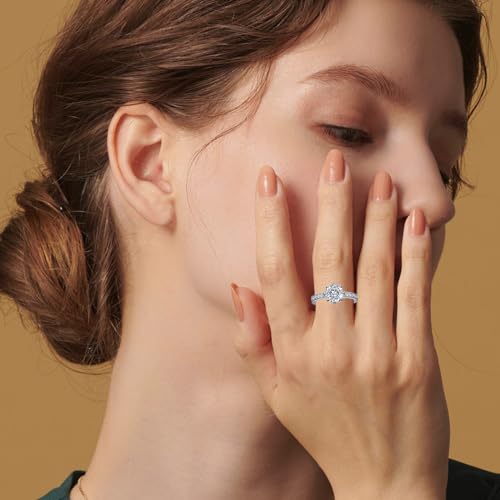 LOVECORE 2CT 925 Sterling SilverRound Cut Cubic Zirconia Classic Faux Diamond Dainty Promise Wedding Ring Engagement Ring for Women for Couples for Her Size 5-93